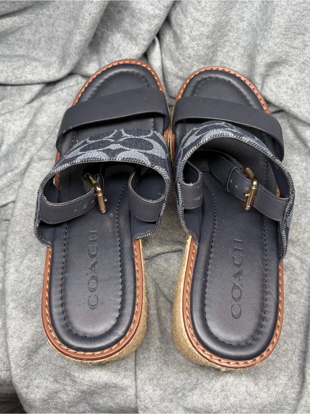 Coach Navy/Denim Signature Espadrille Wedge Sandals